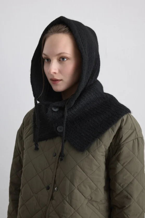 Balaklava Yün Triko Şapka - Siyah - 1