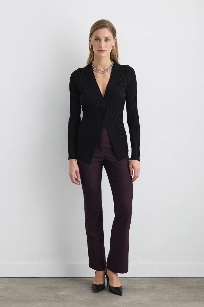 Knot Detail Viscose Knit Blouse Black