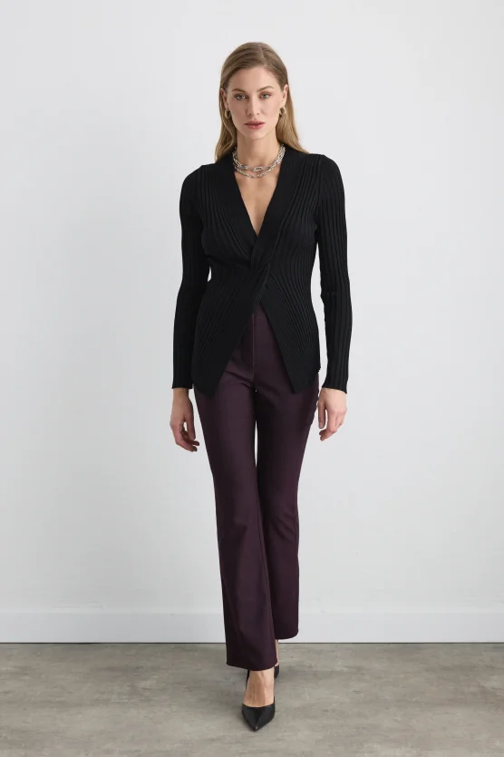 Düğüm Detaylı Viskon Triko Bluz - Siyah - 4