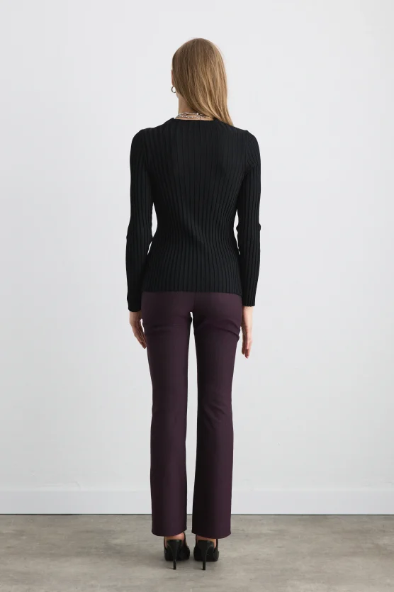 Düğüm Detaylı Viskon Triko Bluz - Siyah - 5