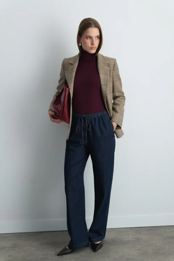 Ekose Blazer Ceket - Bej - 4