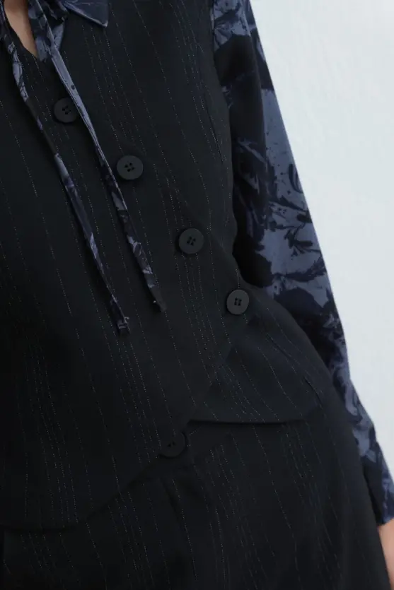 Anka Collection Asymmetric Wool Vest Navy Blue - 2