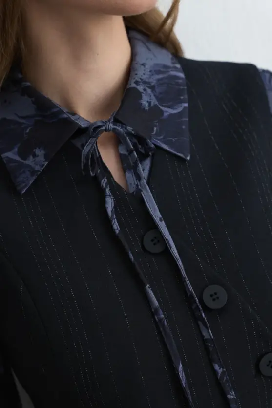 Anka Collection Asymmetric Wool Vest Navy Blue - 4