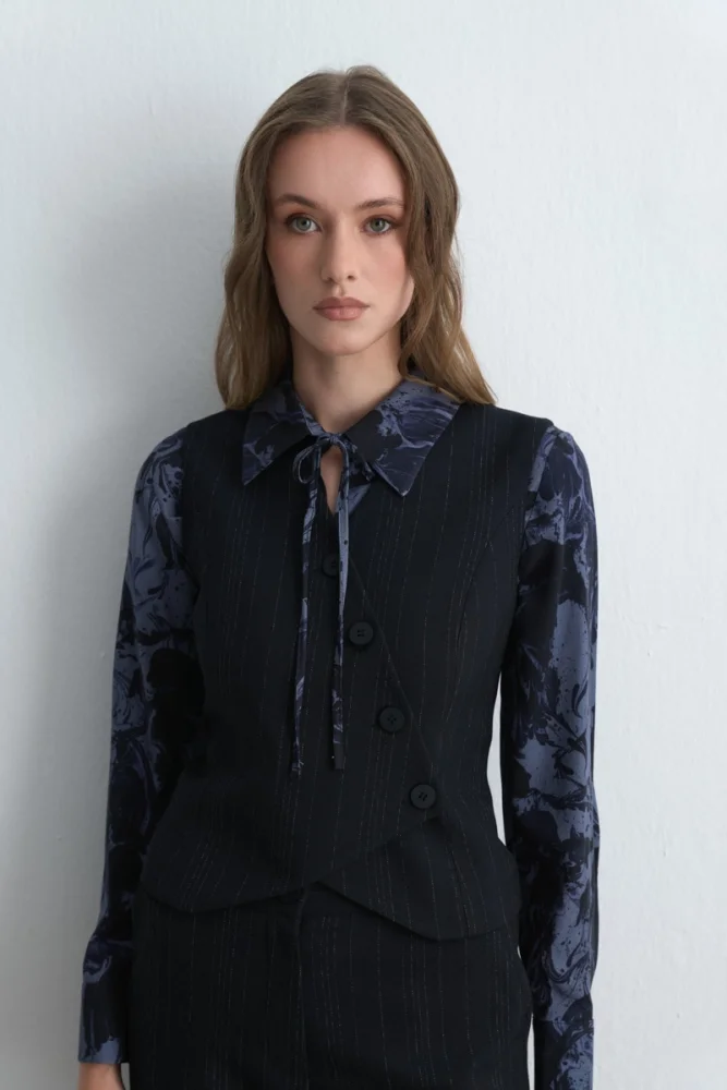 Anka Collection Asymmetric Wool Vest Navy Blue Navy Blue