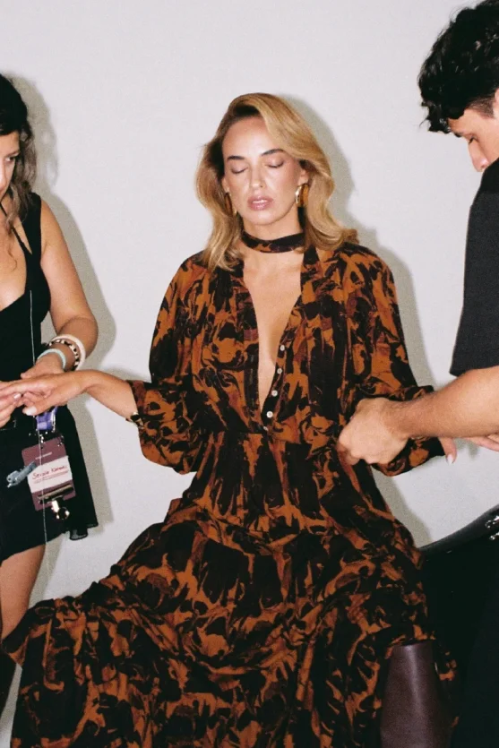 Anka Collection Belted Long Viscose Dress Maroon - 2