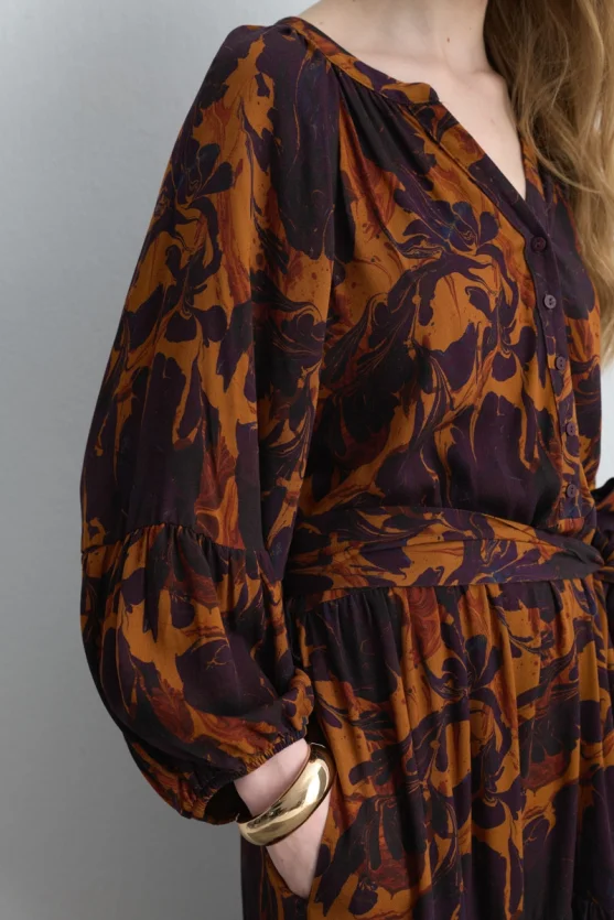 Anka Collection Belted Long Viscose Dress Maroon - 5