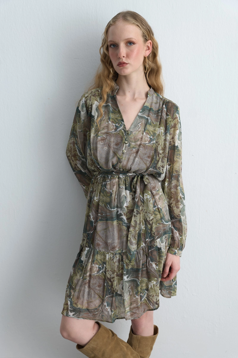 Anka Collection Belted Viscose Dress Green Green