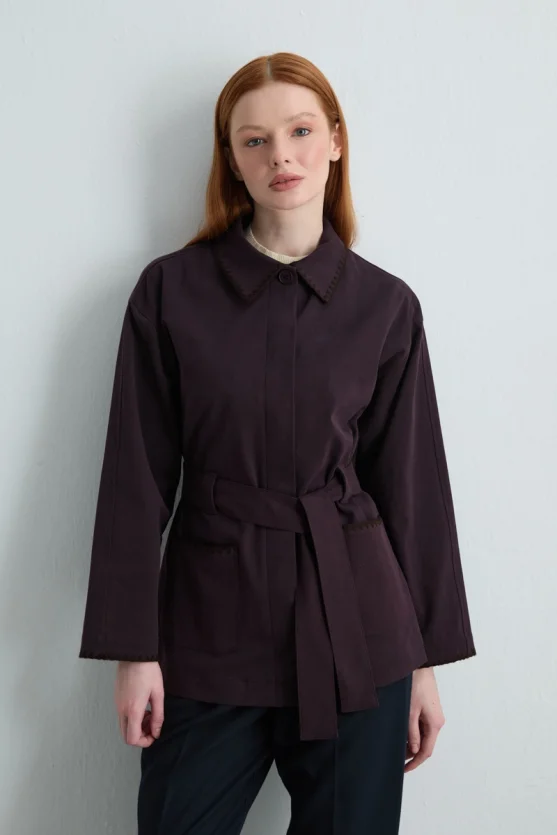 Anka Collection Embroidered Canvas Jacket Plum - 7