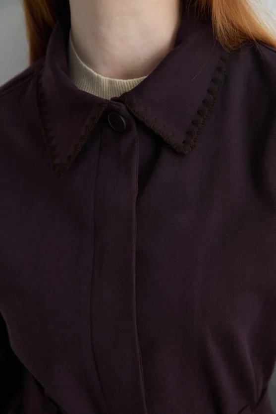 Anka Collection Embroidered Canvas Jacket Plum - 8