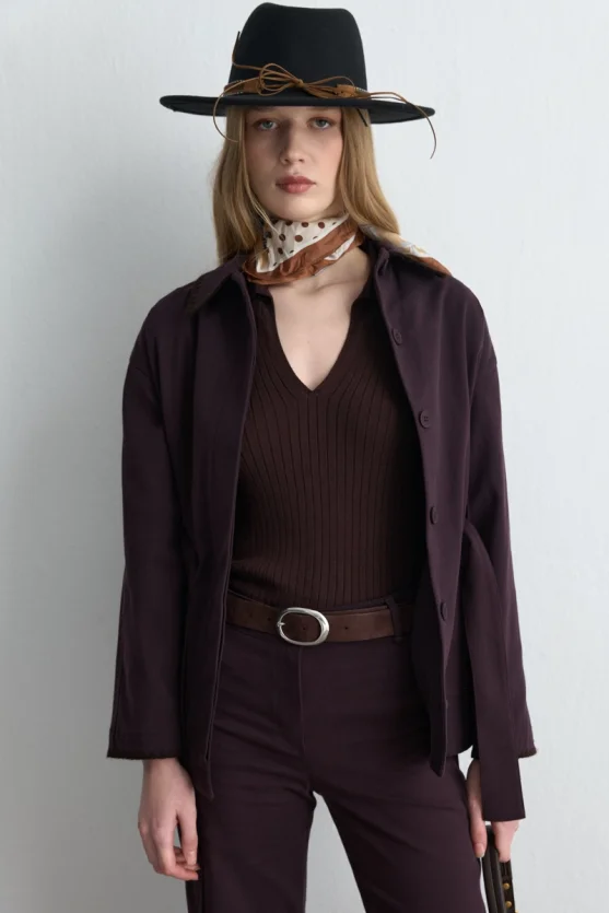 Anka Collection Embroidered Canvas Jacket Plum - 4