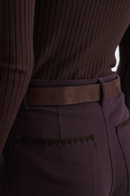 Anka Collection Embroidered Pocket Canvas Pants Plum - 5