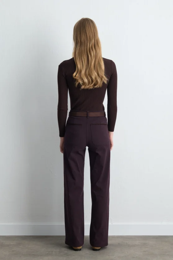 Anka Collection Embroidered Pocket Canvas Pants Plum - 6