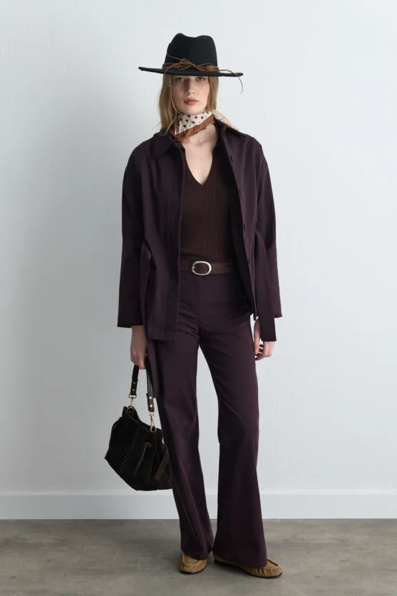 Anka Collection Embroidered Pocket Canvas Pants Plum - 2