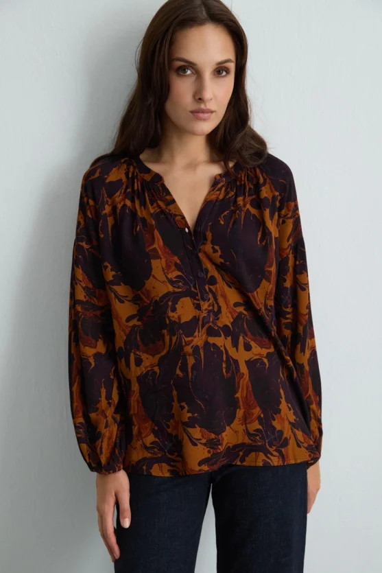 Anka Collection Patterned Viscose Blouse Plum - 1