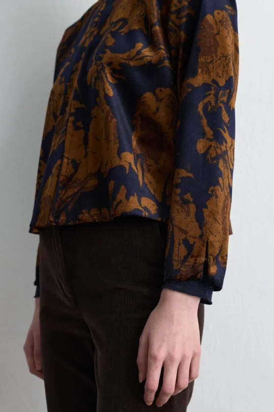 Anka Collection Stand Collar Velvet Jacket Navy Blue - 2