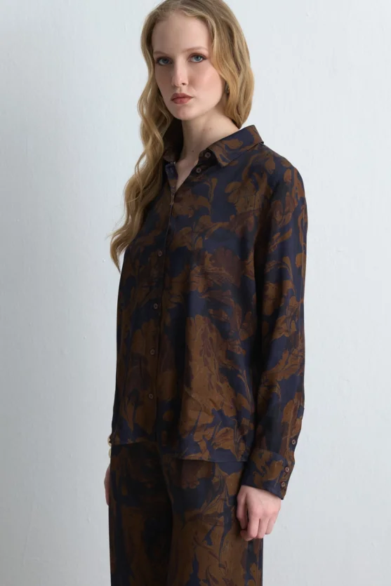 Anka Collection Viscose Satin Shirt Brown - 3