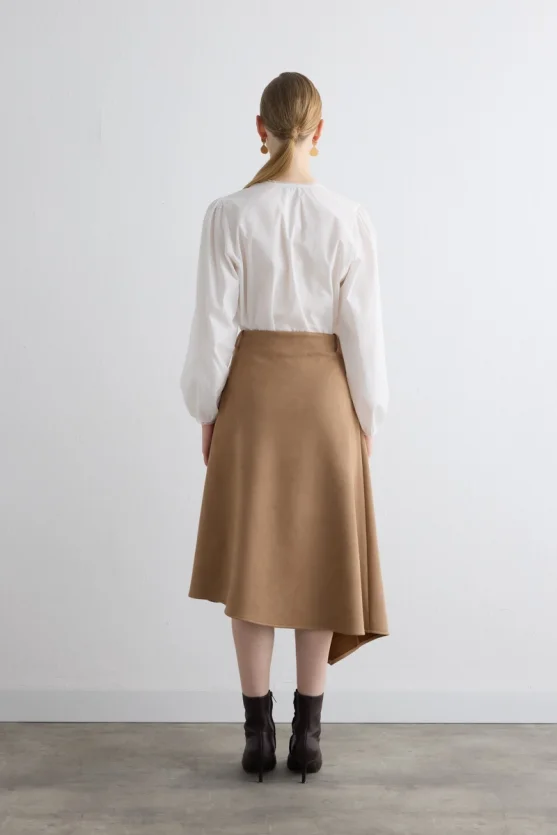 Asymmetrical Suede Skirt Beige - 7