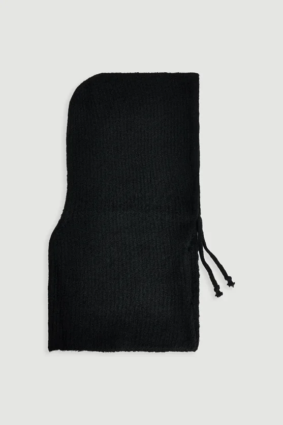Balaclava Wool Knit Hat Black - 2