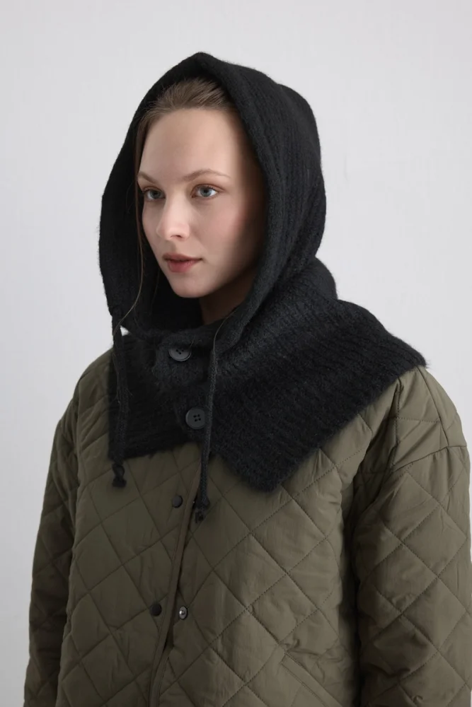 Balaclava Wool Knit Hat Black Black