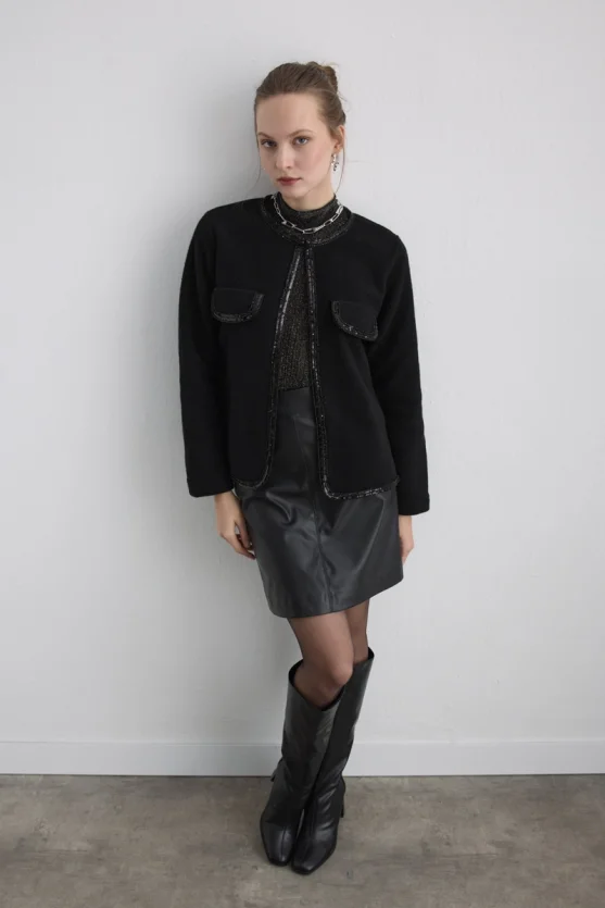 Beaded Wool Jacket Black - 3