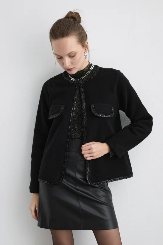 Beaded Wool Jacket Black - 1