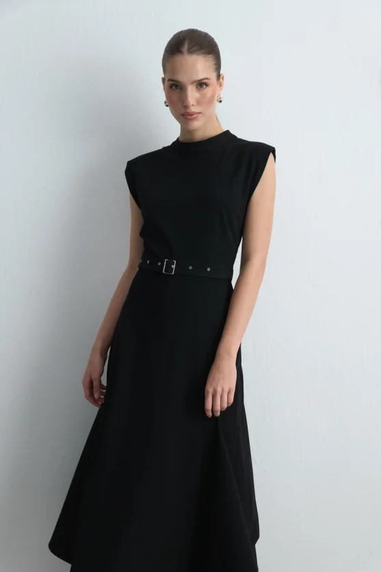 Belted Long Dress Black - 2