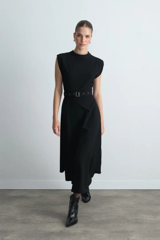 Belted Long Dress Black - 3