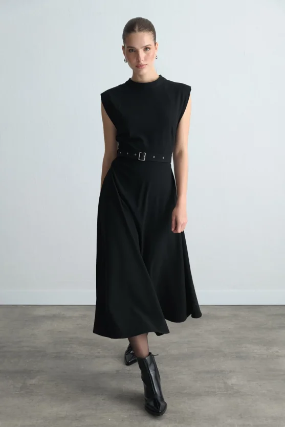Belted Long Dress Black - 4