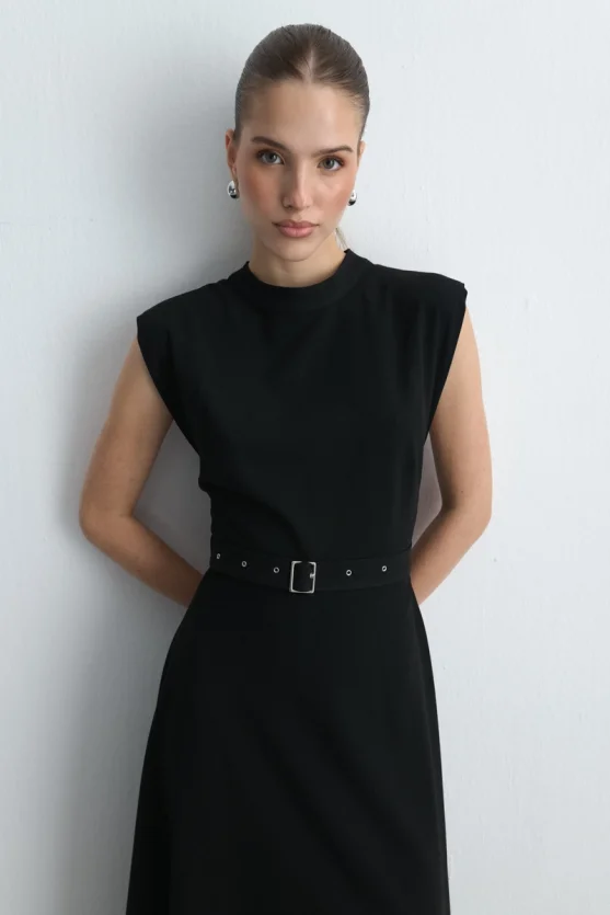 Belted Long Dress Black - 6