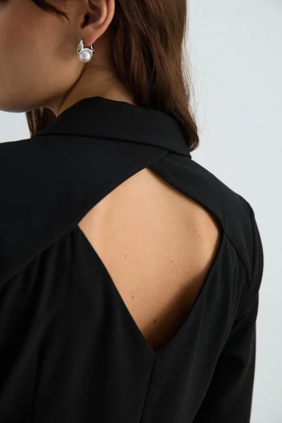 Blazer Collar Crepe Jumpsuit Black - 9