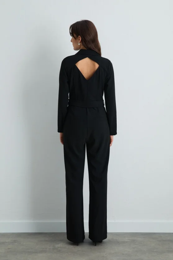 Blazer Collar Crepe Jumpsuit Black - 10