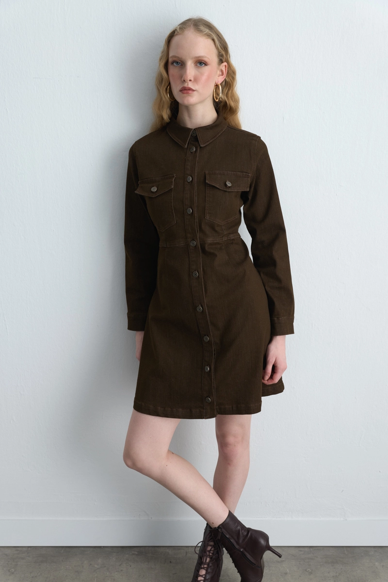 Cotton Denim Dress Brown Brown