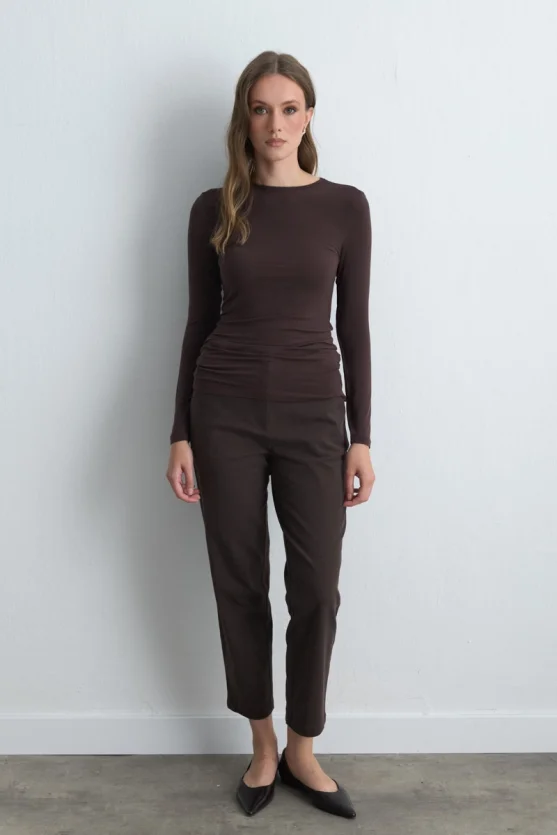 Crew Neck Cashmere Blouse Brown - 2