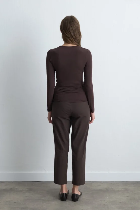 Crew Neck Cashmere Blouse Brown - 4
