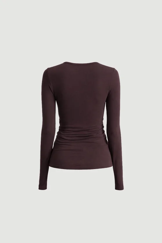 Crew Neck Cashmere Blouse Brown - 6