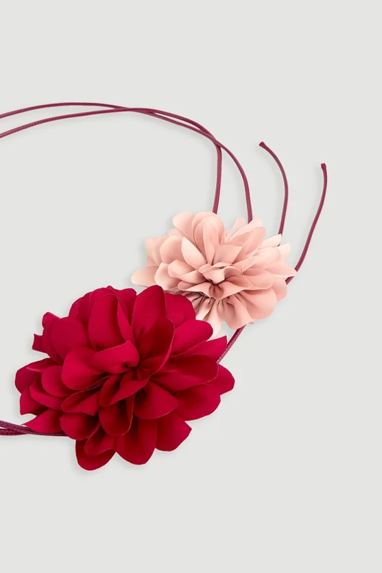 Double String Rose Brooch Red - 4