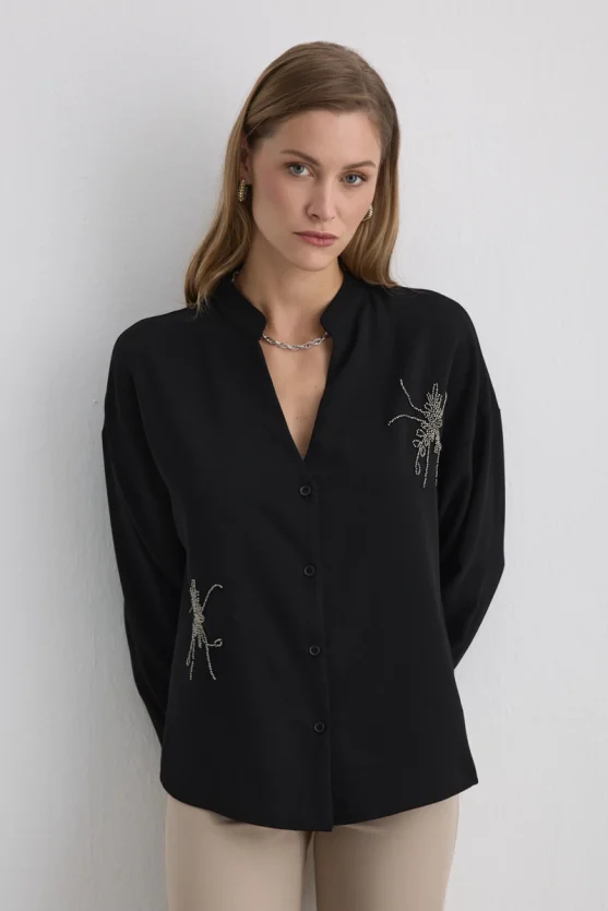 Embroidered Crepe Tunic Black - 5