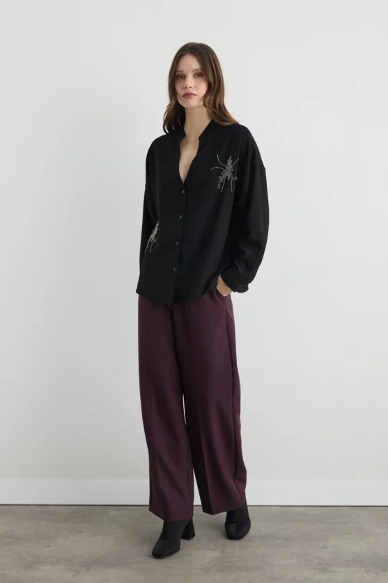 Embroidered Crepe Tunic Black - 2