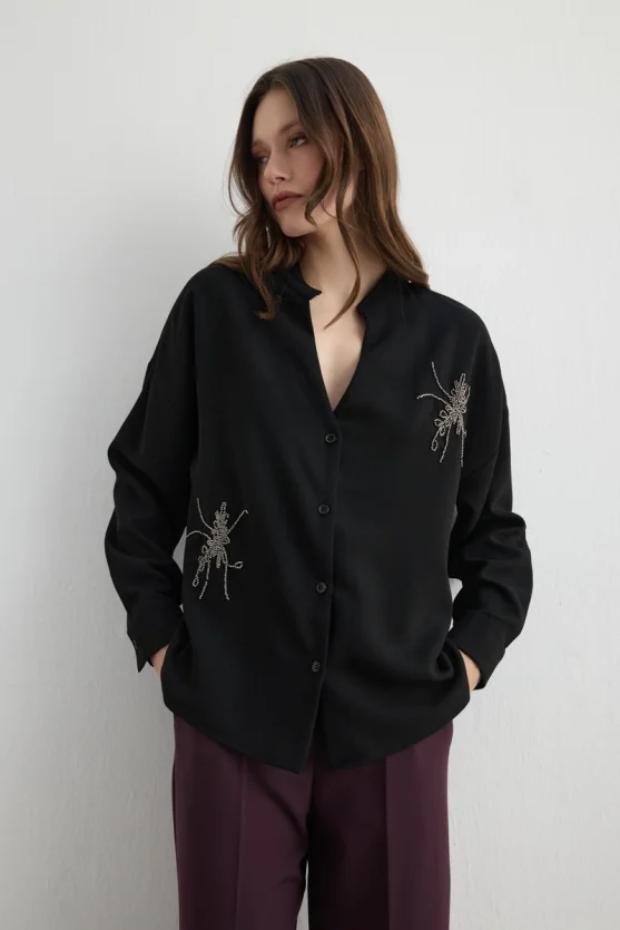 Embroidered Crepe Tunic Black - 3