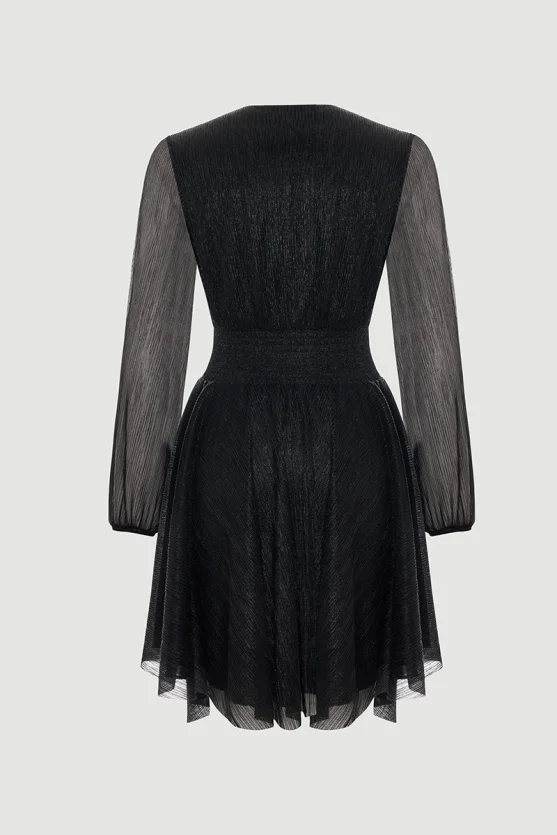 Envelope Cut Sparkling Evening Gown Black - 5