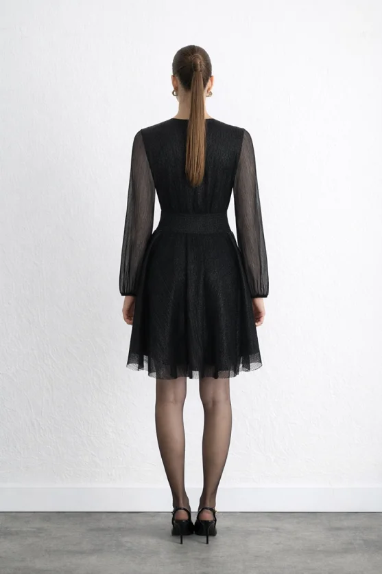 Envelope Cut Sparkling Evening Gown Black - 3