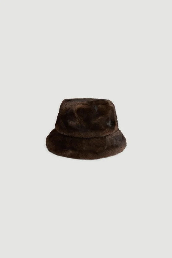 Faux Fur Hat Brown - 1