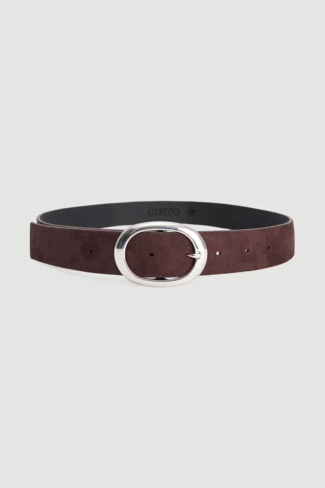 Faux Suede Belt with Silver Buckle Brown Brown