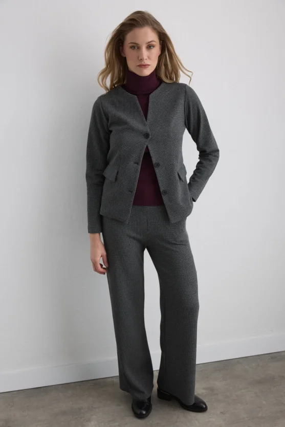 Houndstooth V Neck Jacket Grey - 4