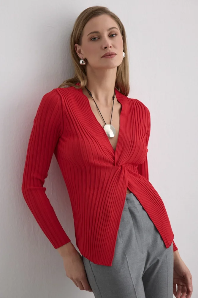 Knot Detail Viscose Knit Blouse Red Red