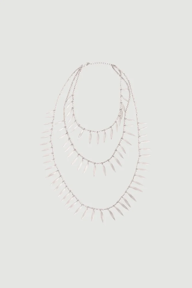 Leaf Pendant Multi Layer Necklace Silver Silver