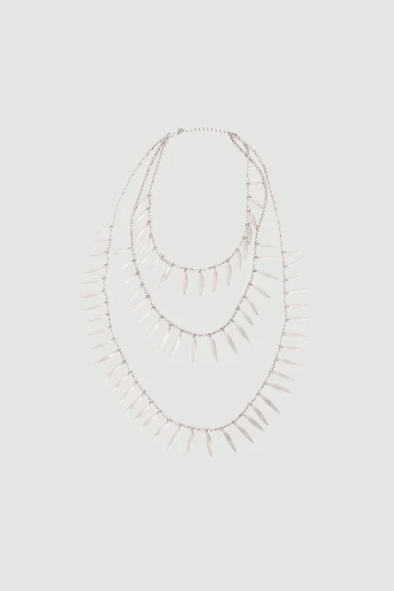 Leaf Pendant Multi Layer Necklace Silver - 1