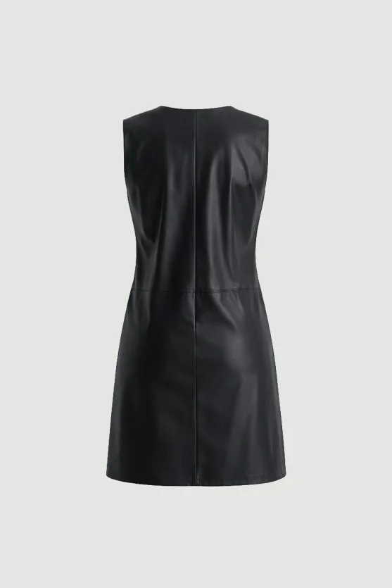 Leather Pinafore Dress Black - 6
