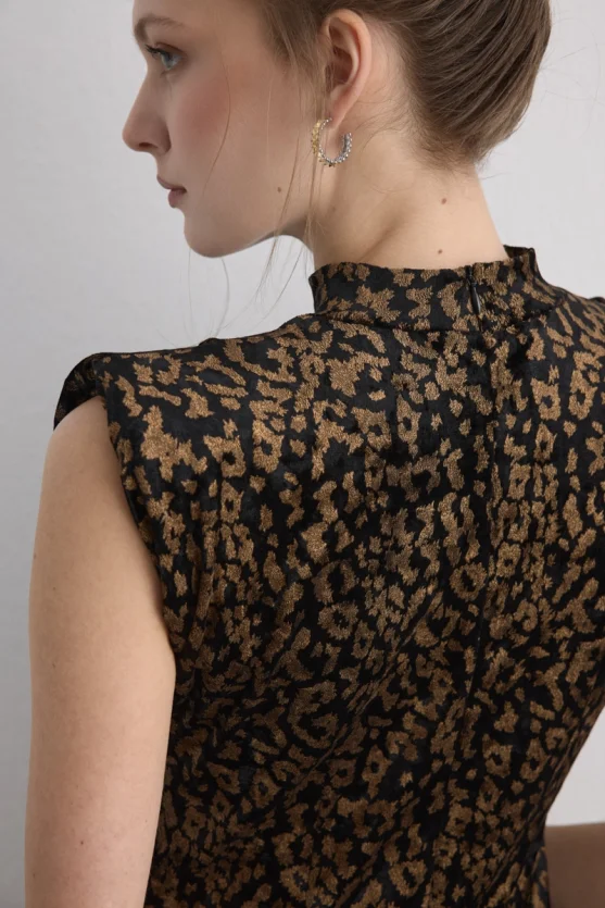 Leopard Print Long Velvet Dress Black - 9