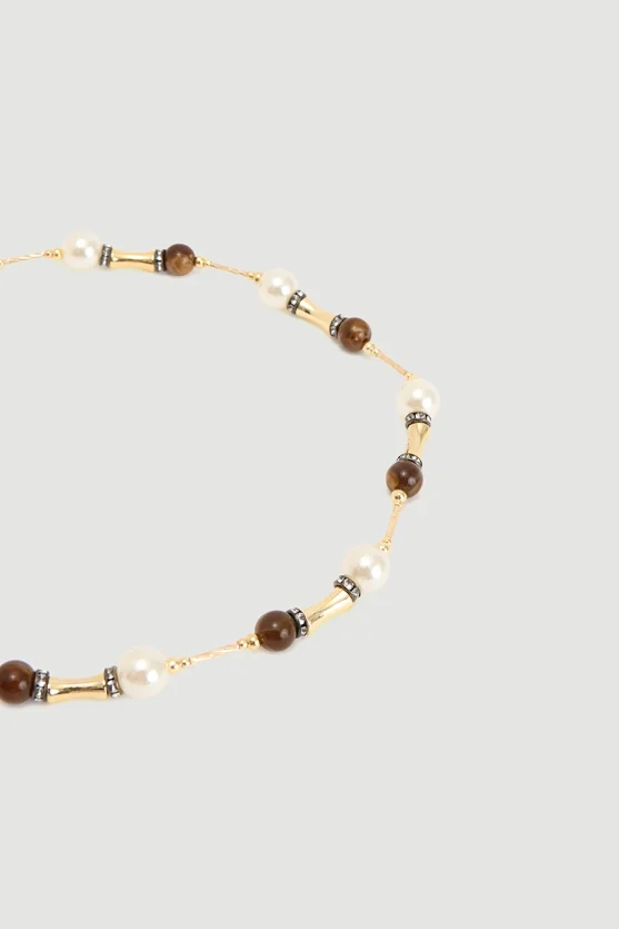 Pearl Beaded Necklace Gold - 3